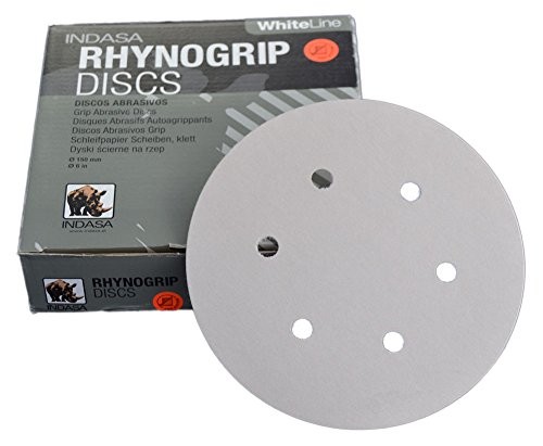 INDASA Rhyno Grip White Line 150 mm Disques abrasifs Disques Velcro avec 6 Trous 6H/Lot de 50 